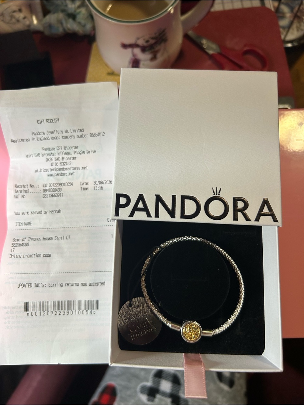 Pandora Silver Bracelet with Gold Game of Thrones Sigil Charm